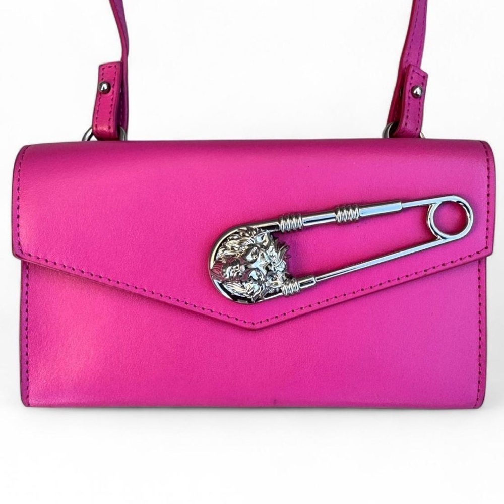 Versace Hot Pink Leather Crossbody with Silver Medusa Safety Pin